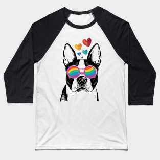 Doggy rainbow sunglasses vintage hearts boxer dog pride Baseball T-Shirt